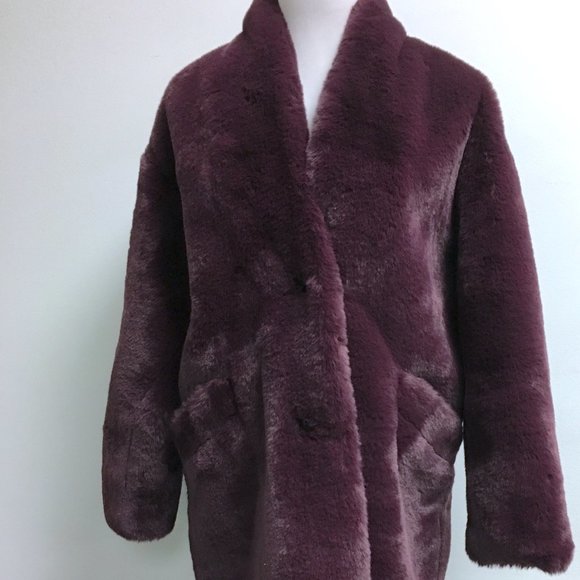 ABERCROMBIE & Fitch burgundy maroon red faux fur shearling coat cozy NEW S - Picture 7 of 11